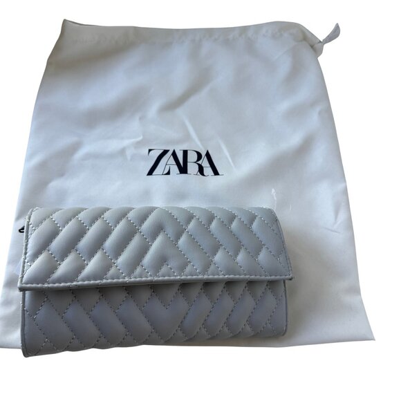 New with Tags Zara Silver Gold Robe Chain Quilted Crossbody Wallet Purse HandBag - Picture 10 of 10